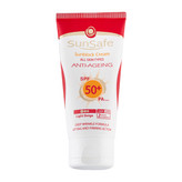 ضد آفتاب کرم پودری +SPF50 سان سیف SunSafe رنگ بژ طبیعی ضد چروک ANTI-AGEING مناسب انواع پوست حجم 50 میلی لیتر