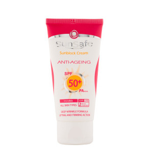 کرم ضد آفتاب بدون رنگی +SPF50 سان سیف SunSafe مدل ضدچروک ANTI-AGEING مناسب انواع پوست حجم 50 میلی لیتر