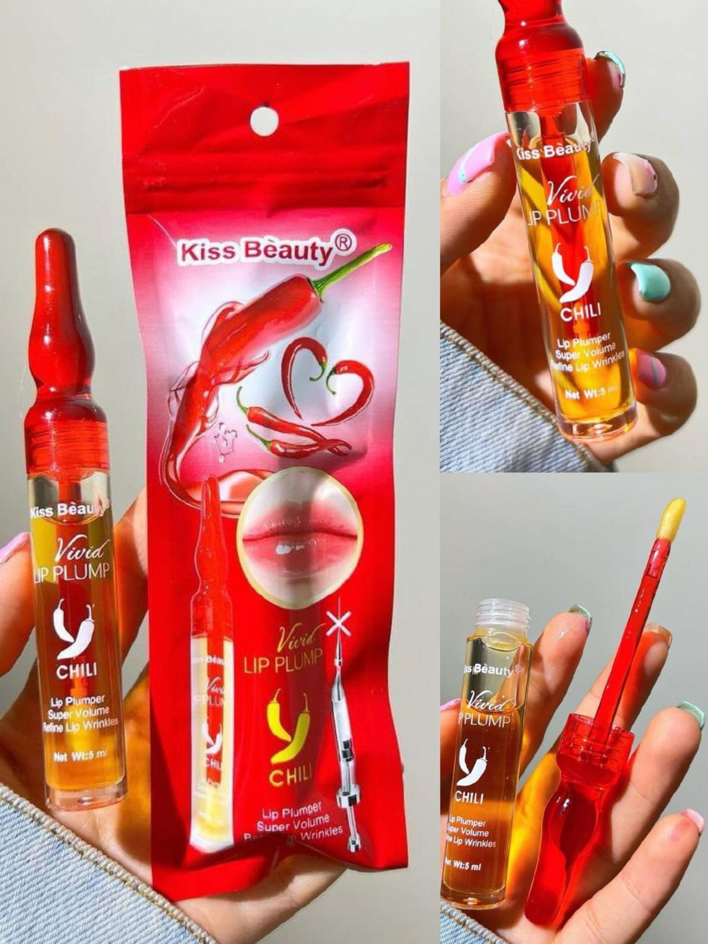 حجم دهنده لب آمپولی فلفلی کیس بیوتی 5میل Kiss Beauty Vivid Chili Lip Plumper